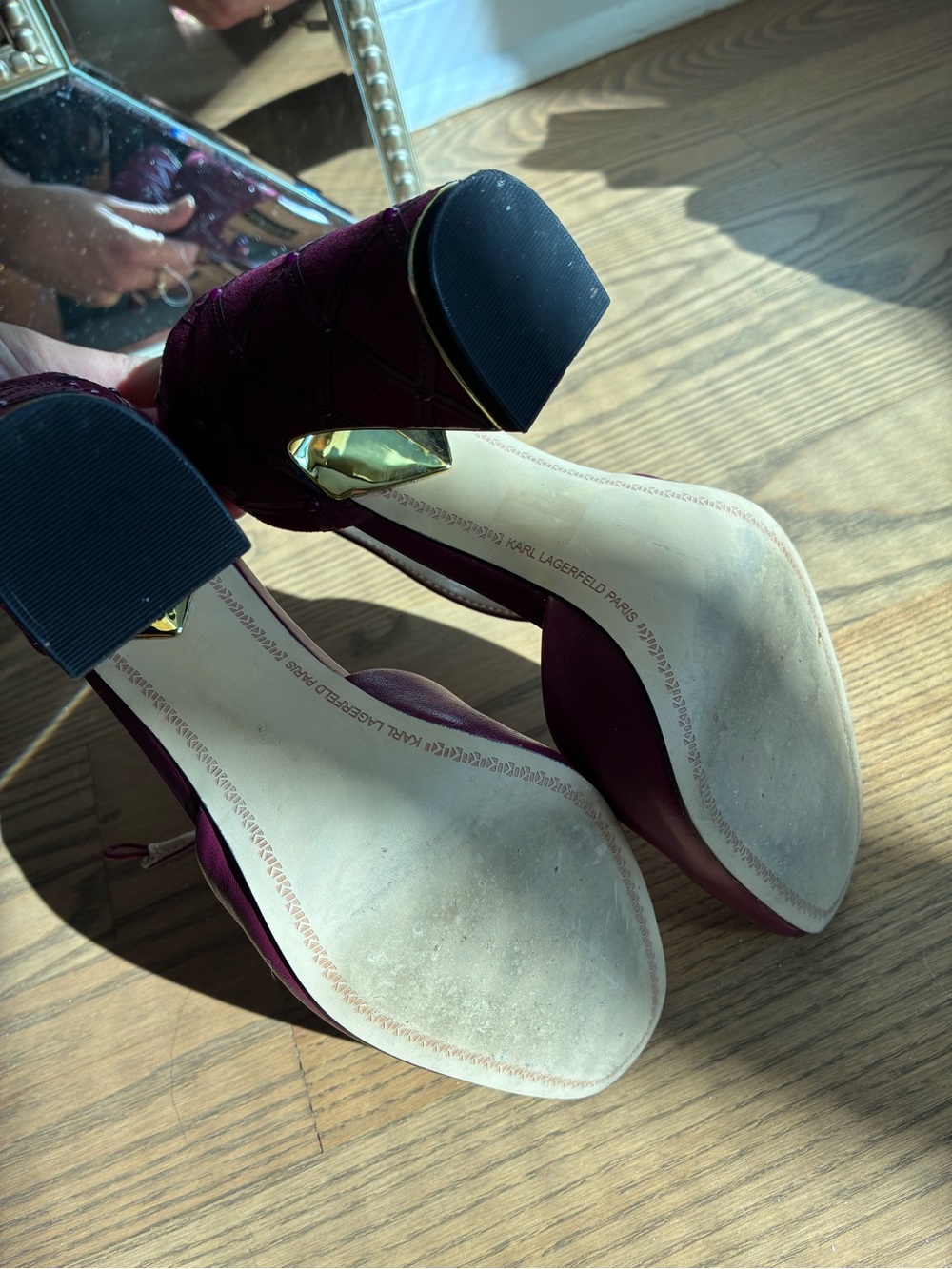 Karl Lagerfeld Raspberry Leather Block Heels - Picture 7 of 10